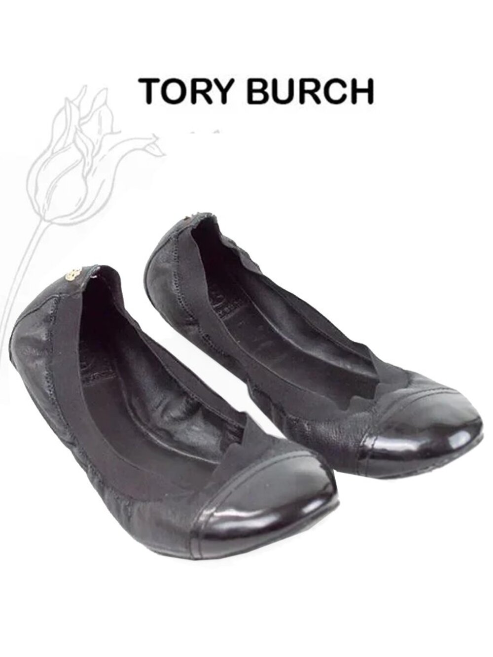 Tory Burch Black Patent Toe Ballet Flats